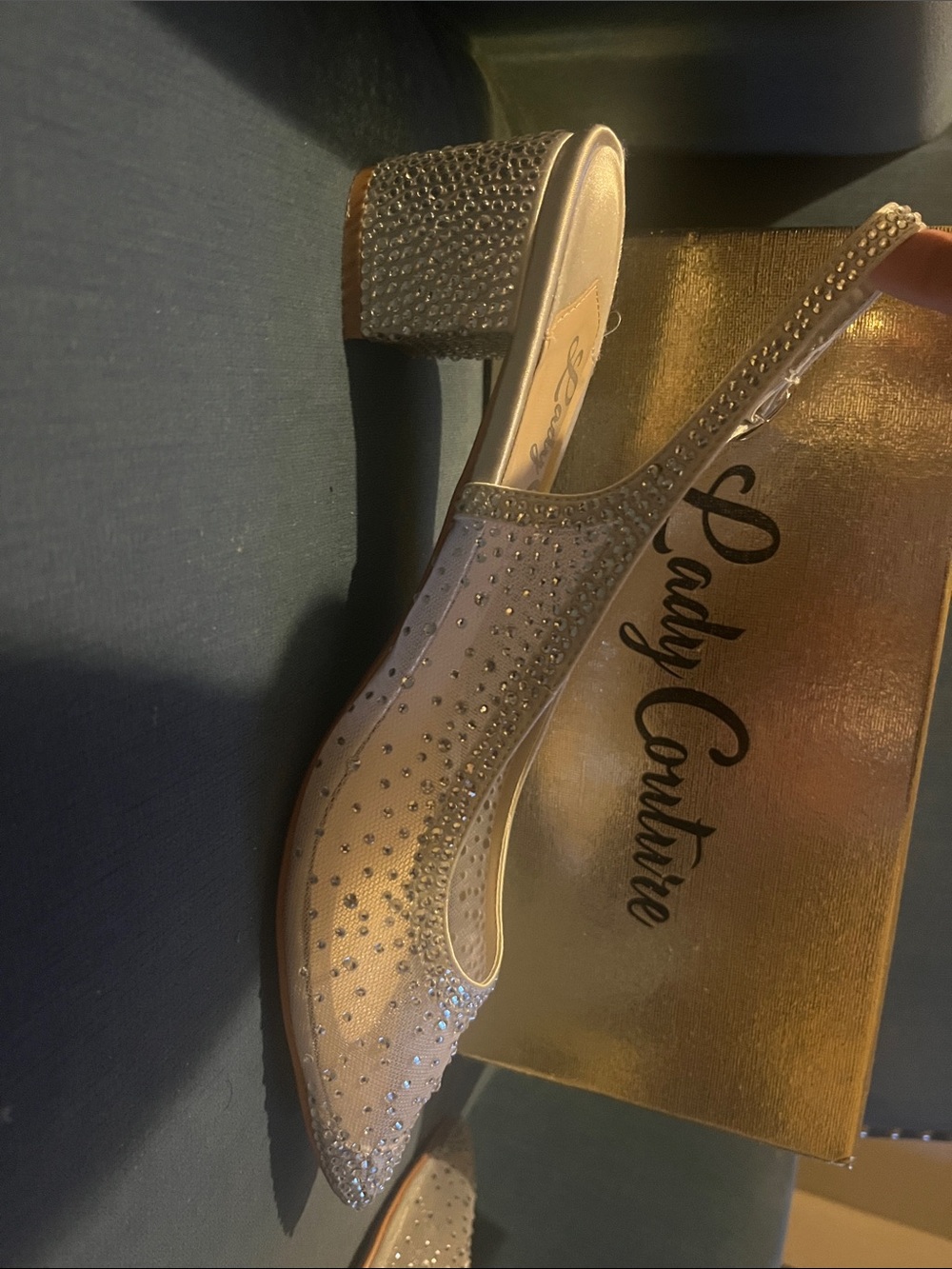 Lady Couture Silver Rhinestone Slingback Block Heels - Elegant Evening Shoe